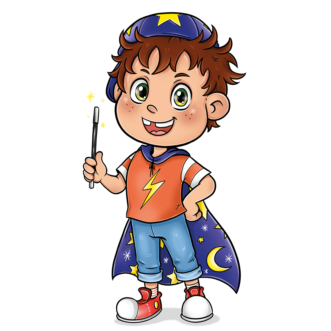 Cartoonfiguur met toverstaf